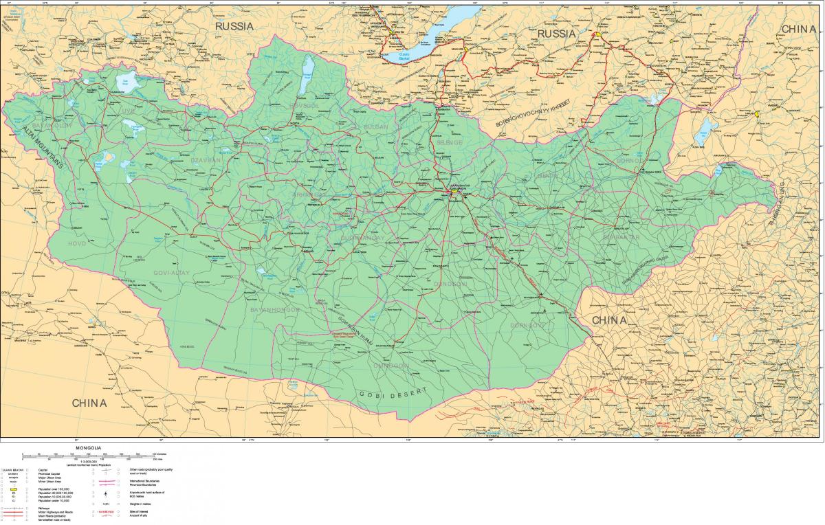 zemljevid Mongolija cesti