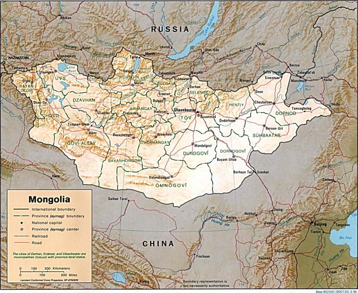 Mongolija geografski zemljevid