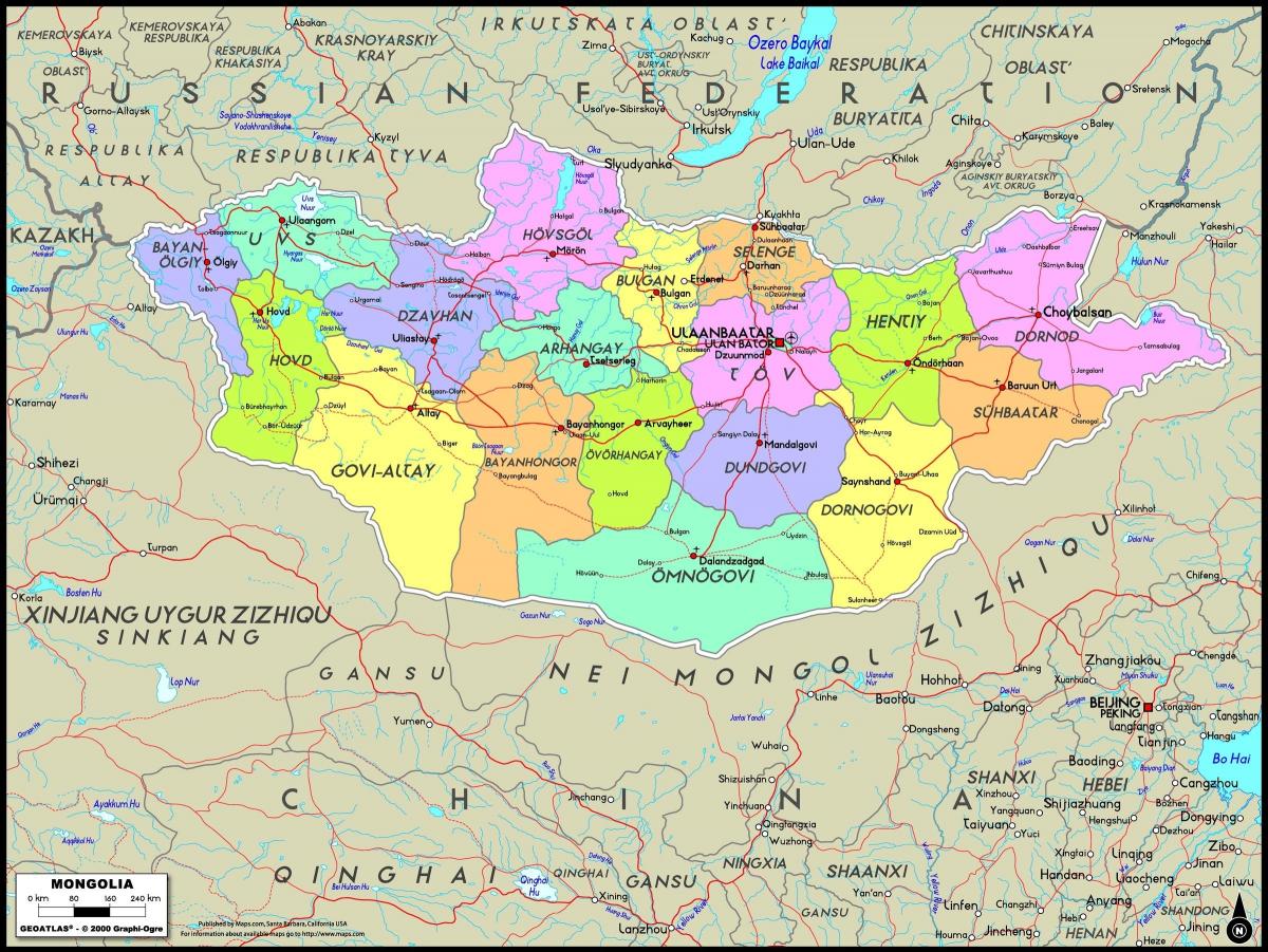 fizični zemljevid Mongolija