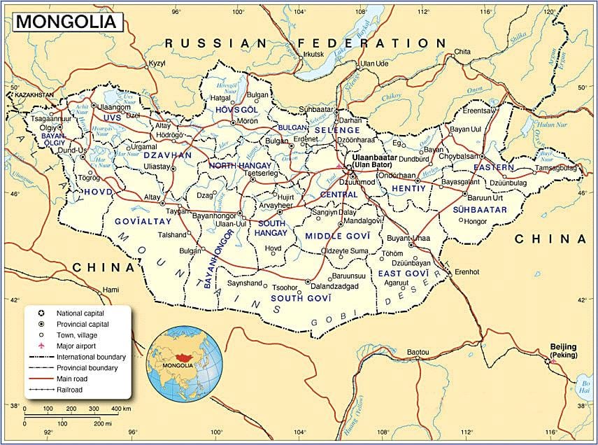 Mongolija turistični zemljevid