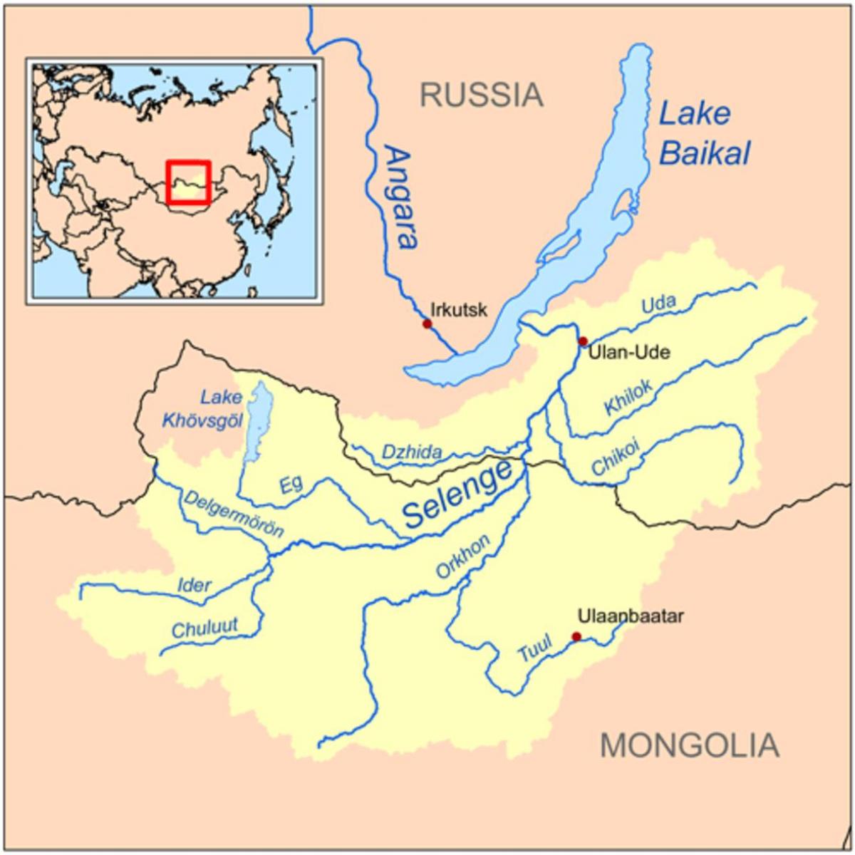 zemljevid Mongolija rečni