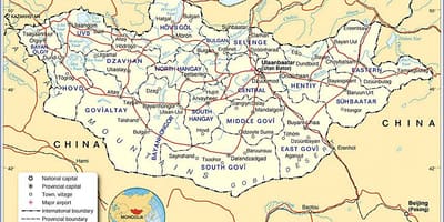 Mongolija turistični zemljevid